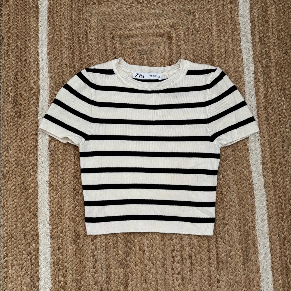 ZARA cropped knit crewneck fitted top